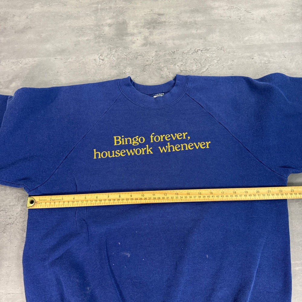 Vintage 80s Bingo Forever Housework Whenever Sweatshirt XL‎ Blue Funny Trad Wife - Picture 6 of 7